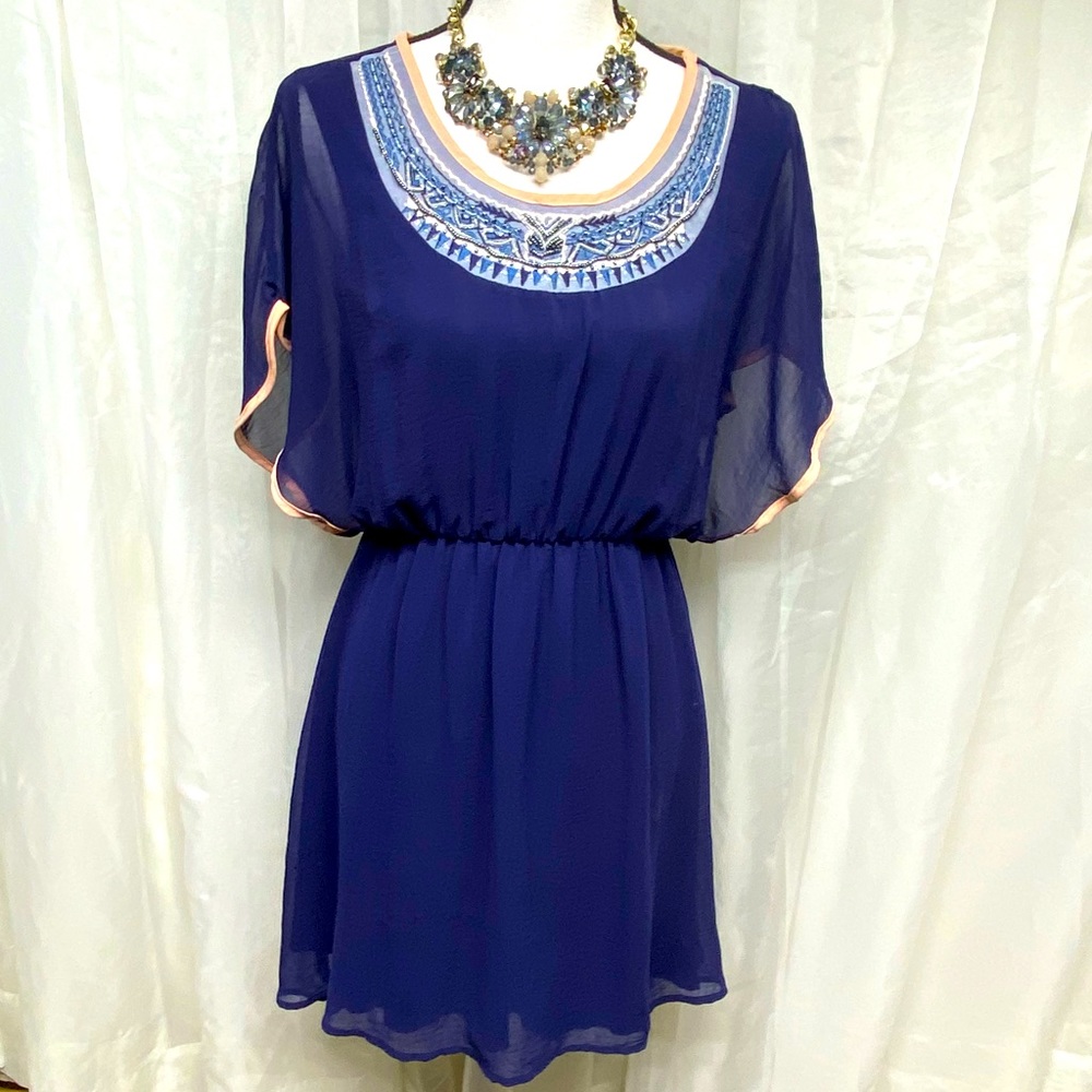 Francesca’s Birdcage Sheer Overlay Beaded Dress